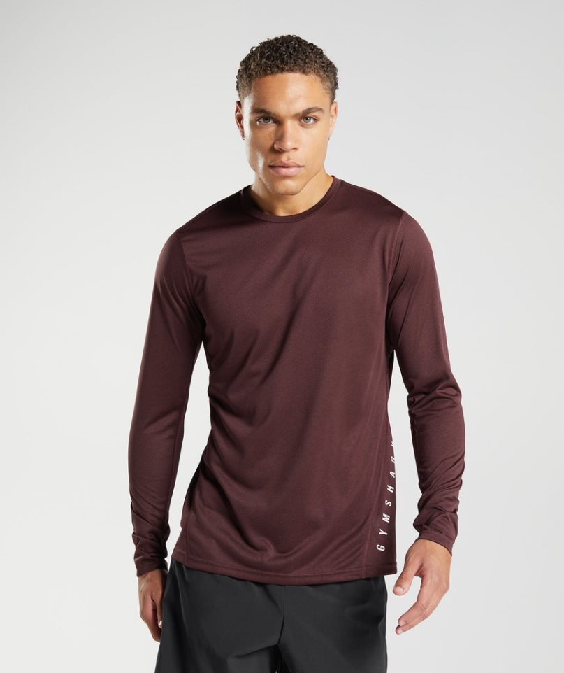 Men\'s Gymshark Sport Long Sleeve T-Shirts Burgundy | NZ 3MQPFY